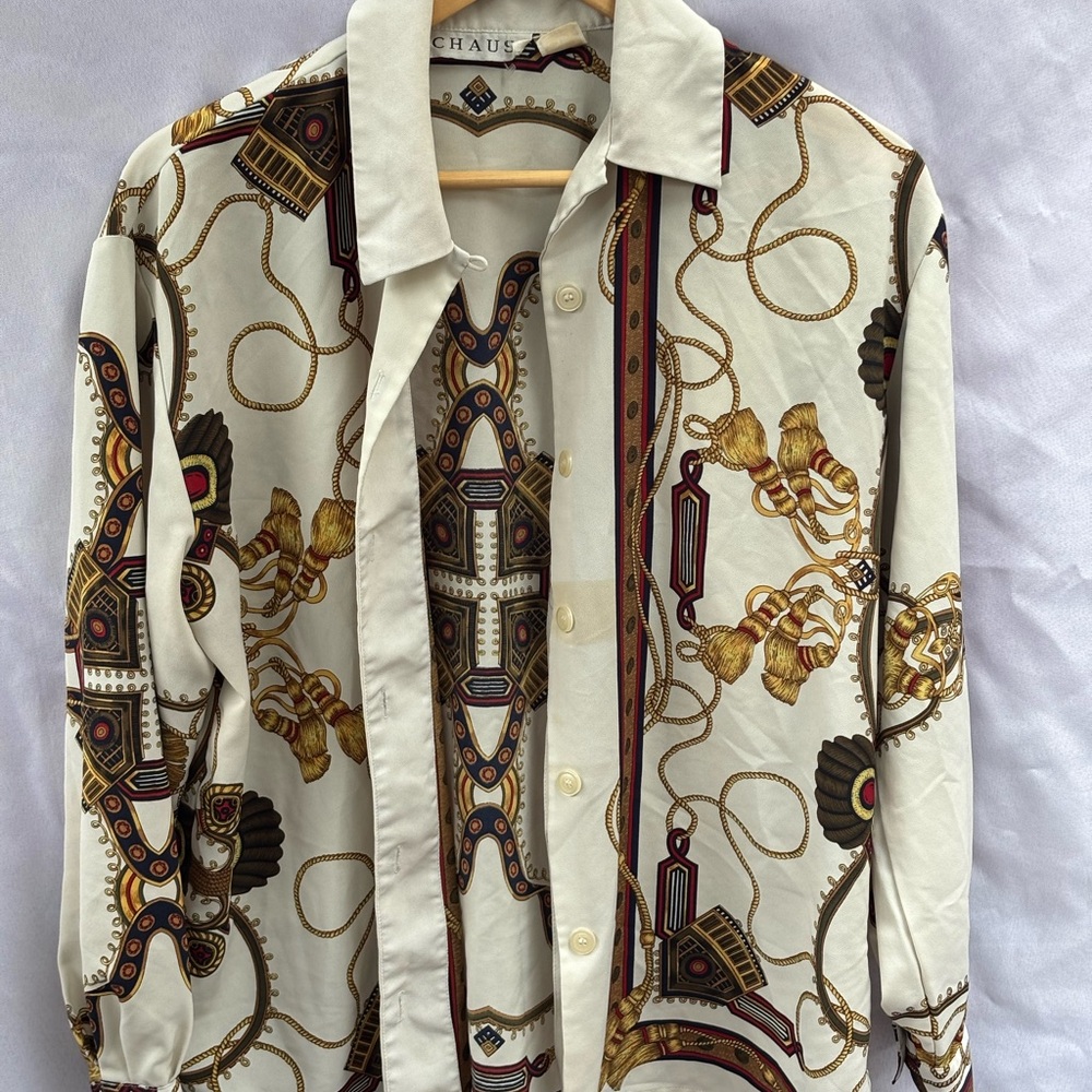 Chaus Cream and Gold Patterned Blouse